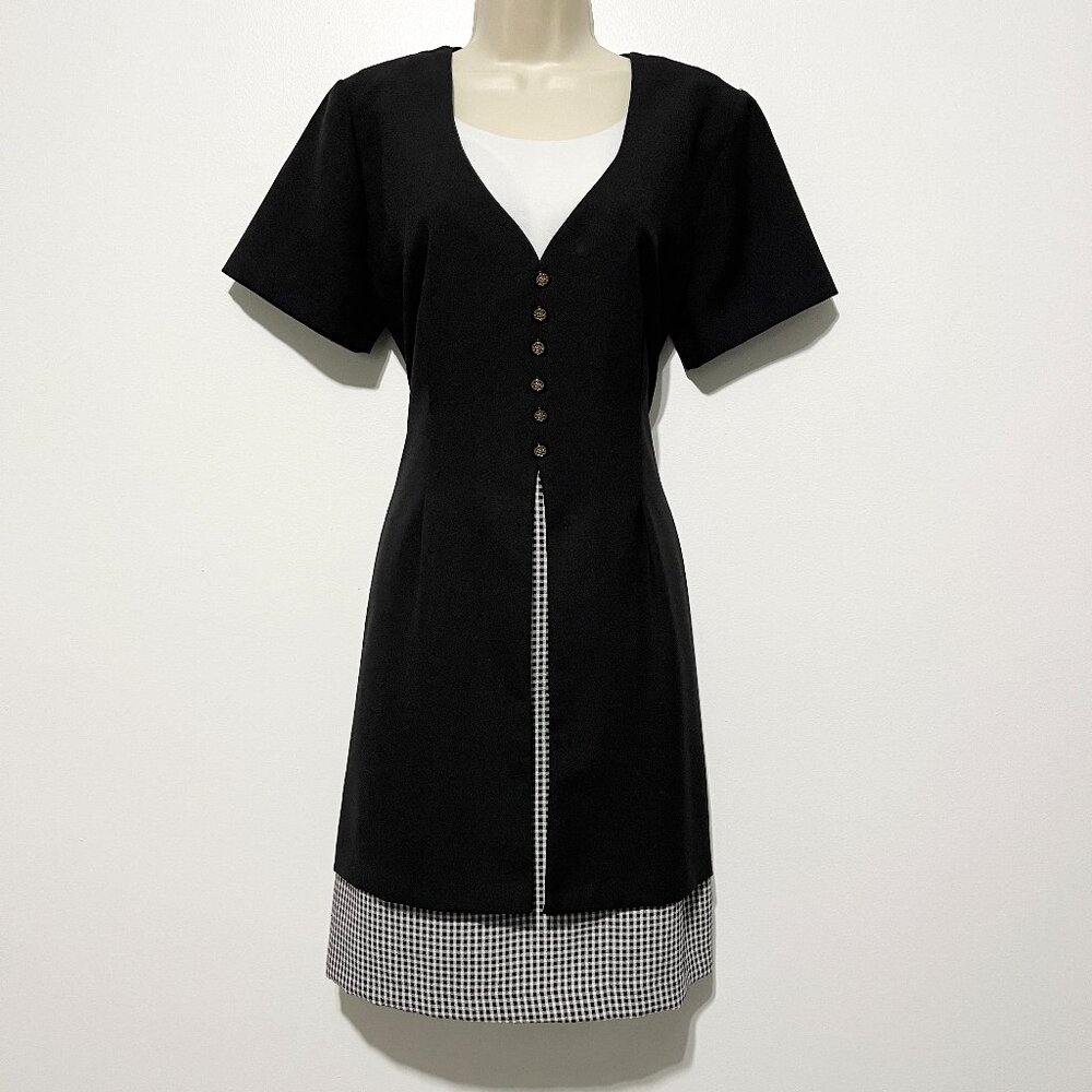 DBY Womens Twee Dress 11/12 Black Rachel Green 90s Secretary Clean Girl Layered